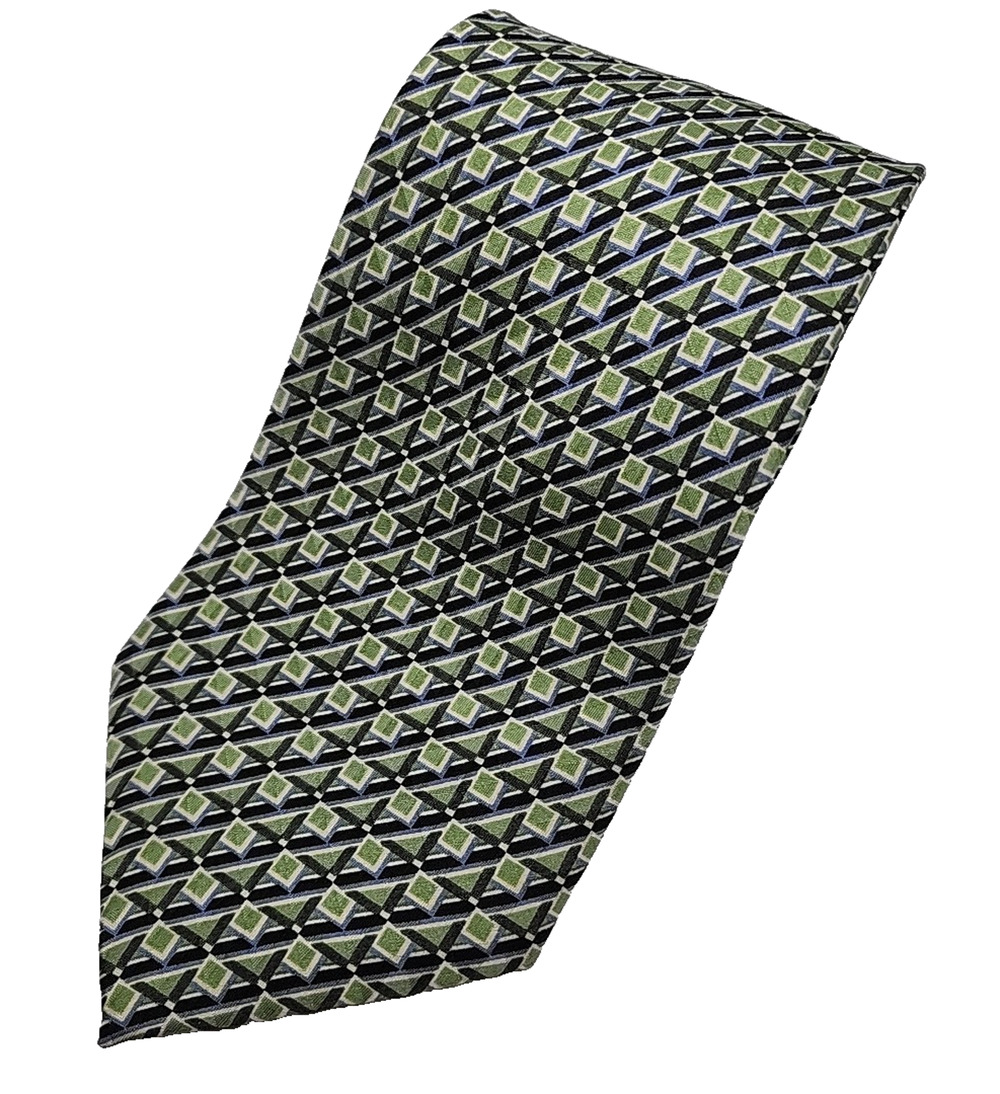Carlos Devenezia Green Geometric Silk Necktie - Like New